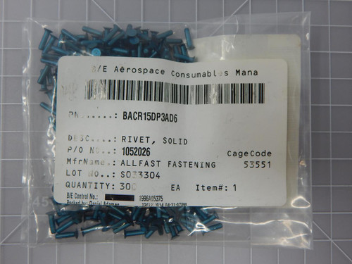 Lot of 300 B/E Aerospace BACR15DP3AD6    Solid Rivet For Sale