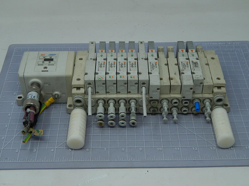 Lot of 6 SMC EX250-SPR1 SV2300-5FU, SV2A00-5FU   Solenoid Valves w/ SI Unit For Sale