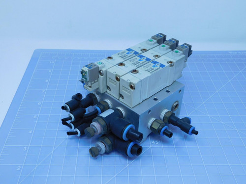 Lot of 3 TPC Pneumatics DV4140 DV4240 Solenoid Valves w/ Manifold For Sale
