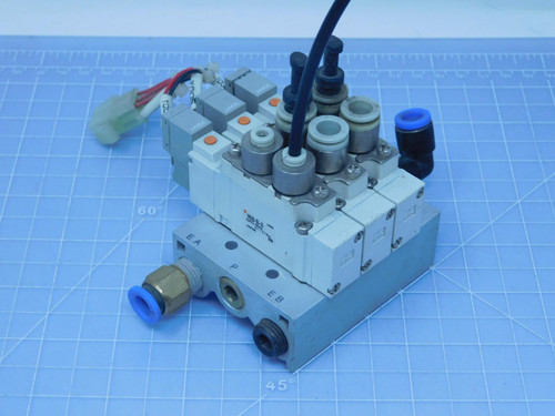 Lot of 3 SMC SY5120-5G-C4  Solenoid Valves w/ Manifold For Sale