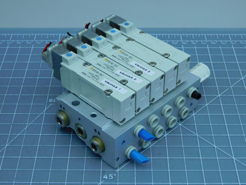 Lot of 5 SMC SY5140-5LZ  Solenoid Valves w/ Manifold For Sale