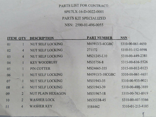 5310-01-213-4185 5584462 Washer Key Kit  For Sale