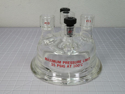 ACE Glass Incorporated D116371  Pressure Reaction Head 5 Neck 4 in  ID O-RING Flange 15THD Cent WS  For Sale