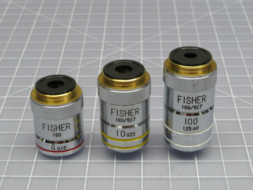 Lot of 3 Fisher 160/0.17  Microscope Lenses  For Sale