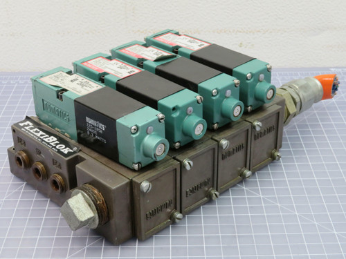 Lot of 4 Numatics 225-285B  Solenoid Valves w Flexblok Manifold Block  For Sale