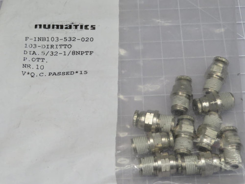 LOT OF 10 NUMATICS F-INB103-532-020 103-DIRITTO DIA 5/32-1/8NPTF P OTT T192845