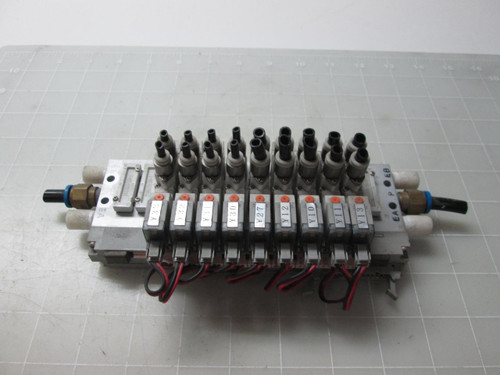 LOT OF 9 SMC SY3120 SOLENOID VALVES W/ MANIFOLD ASSEMBLY T52161