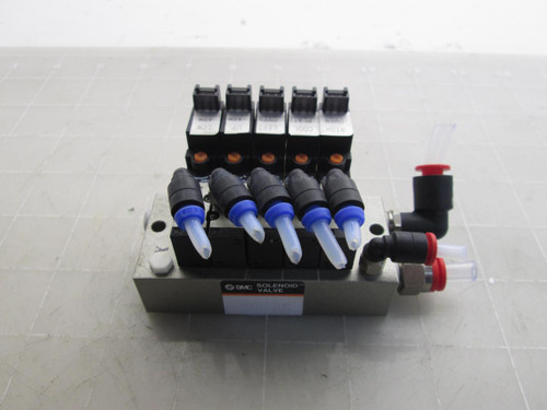LOT OF 5 SMC NVJ322R NVV5J3-ULB95 SOLENOID VALVES W/ MANIFOLD T53209