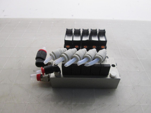 LOT OF 5 SMC NVV3J3-2OR-0009USL SOLENOID VALVES W/ MANIFOLD T53224