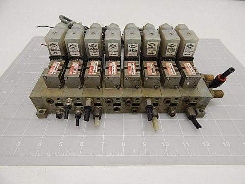 LOT OF 8 NUMATICS 031SA4154000061 031SA4154 SOLENOID VALVES W/ MANIFOLD T58086