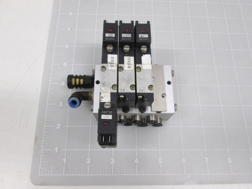 LOT OF 3 KOGANEI A110-4E1 110M4 AJ SOLENOID VALVES W/ MANIFOLD T58830