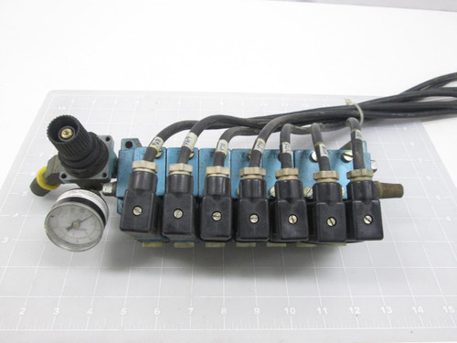 LOT OF 7 MAC 613B-11-111JB SOLENOID VALVES W/ MANIFOLD T60050