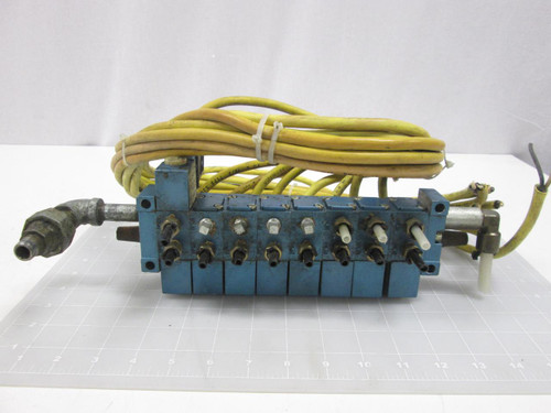 LOT OF 8 MAC 623B-11-111JB SOLENOID VALVES W/ MANIFOLD T60084