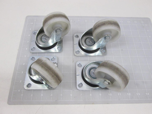 LOT OF 4 BLICKLE SWIVEL WHEEL HEAVY DUTY RUBBER BASE CASTER PLASTIC 3" X 1 1/4"WITH BASE IS 3 3/8" X 3 3/15" STEEL T59651