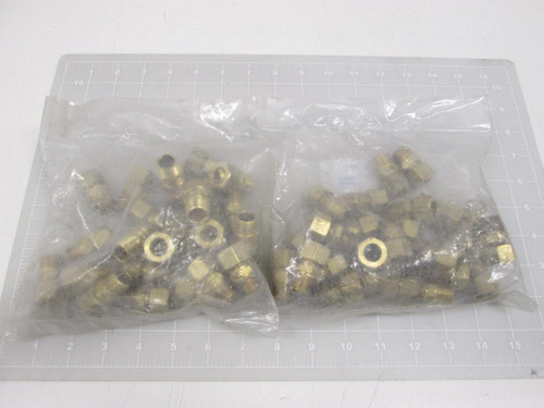 LOT OF 50 BRASS CRAFT 38-8-6 (CU2-G3) 1/2" O.D TUBE X 3/8" M.I.P COMPRESSION X M.I.P UNION T63287