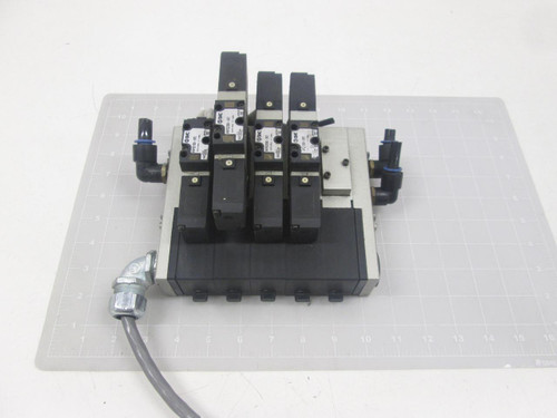 LOT OF 4 SMC NVFS2200-5FZ SOLENOID VALVES W/ MANIFOLD T64505