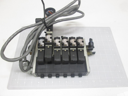 LOT OF 6 SMC NVFS2200-5FZ SOLENOID VALVES W/ MANIFOLD T66248