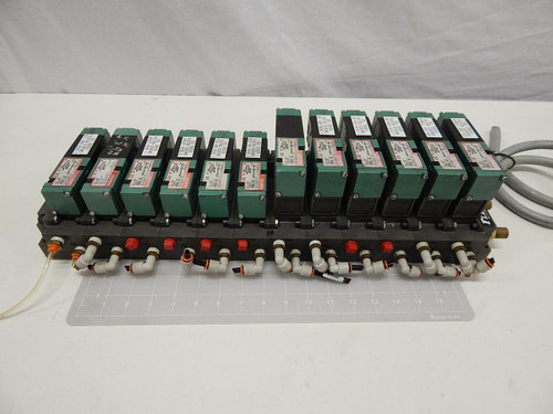 LOT OF 12 NUMATICS 082SA415M017N61 SOLENOID VALVES W/ MANIFOLD T68163