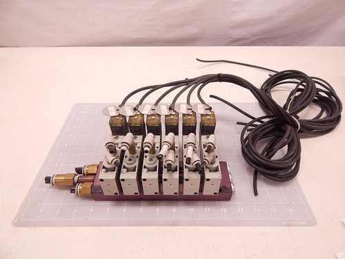 LOT OF 6 NUMATICS L11BA452BG00061 226-749B VALVES W/ SOLENOID VALVE COIL AND BANK VALVE STACK T79534