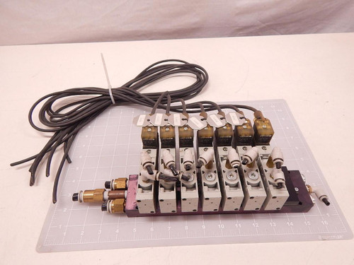 LOT OF 7 NUMATICS L11BA452BG00061 226-749B VALVES W/ SOLENOID VALVE COIL AND BANK VALVE STACK T79536
