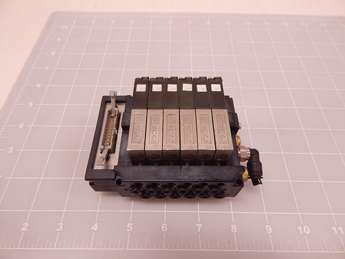 LOT OF 6 MAC 44B-L00-GDC0-1DV SOLENOID VALVES W/ CIRCUIT BAR T80112