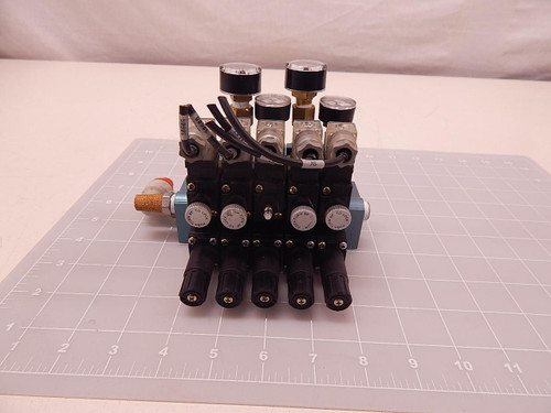 LOT OF 5 MAC 45A-MAJ-DDAJ-4KG SOLENOID VALVES W/ MANIFOLD T80239