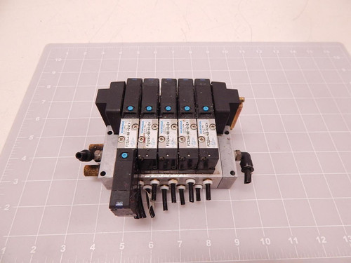 LOT OF 5 KURODA FCD244-NB-H24E FCS244-NB-H24E SOLENOID VALVES W/ MANIFOLD T81056
