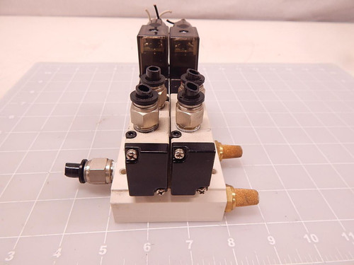 LOT OF 2 V5V210-08 SOLENOID VALVES W/ MANIFOLD T82182