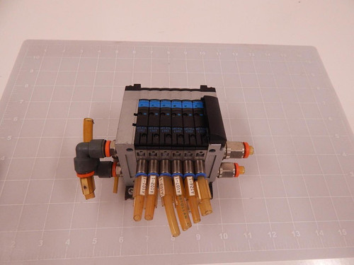 LOT OF 6 FESTO CPV10-GE-MP-6 161414 L502 15054 ELECTRICAL INTERFACE SOLENOID VALVES W/ MANIFOLD T84714
