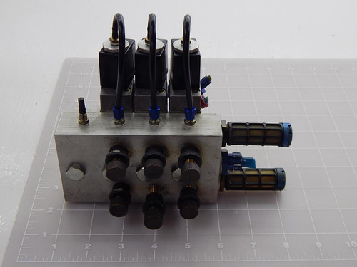 LOT OF 3 FESTO 9982 MFH-5-1/8 SOLENOID VALVES W/ MANIFOLD DC 24 V 4.5 W 1.8-8 BAR 26.1-116 PSI T87907