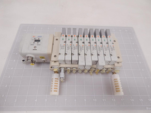 Lot of 9 SMC EX250-SPR1, SV2300-5FU, SV2200-5FU Solenoid Valves W/ SI Unit T92374 For Sale