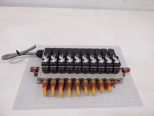 Lot of 10 SMC NVFS2100-5FZ, NVFS2100-5FZ, 02T-020902CDN-02T-020902CDN Solenoid Valves w/ Manifold T92188 For Sale