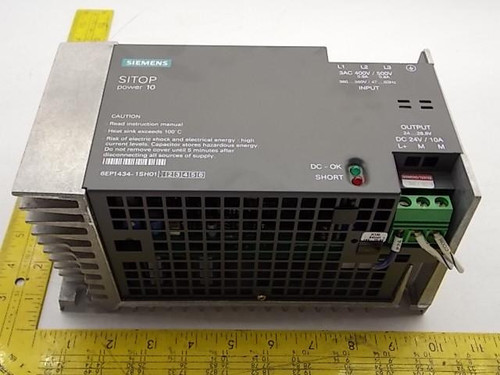 SIEMENS 1P 6EP1434-1SH01 Q6L1336928 SITOP POWER10 POWER SUPPLY 3AC 400-500V 0.9A-0.8A 50/60HZ DC24V/10A T20211