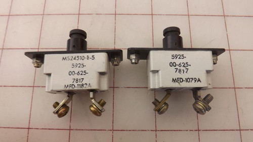 LOT OF 2 KLIXON M524510-B-5 5925-00-625-7817 MFD1182A CIRCUIT BREAKER T30713