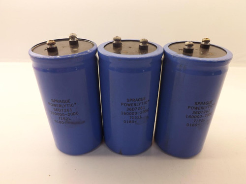 LOT OF 3 SPRAGUE POWERLYTIC 36D7261160000-20DC7152L CAPACITORS T37428