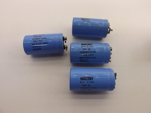 LOT OF 4 MALLORY CG 4450-6211 235-8222A CAPACITORS 10000MFD 40VDC T41607 LOT OF 4 MALLORY CG 4450-6211 235-8222A CAPACITORS 10000MFD 40VDC T41607