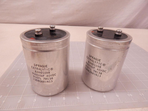 LOT OF 2 SPRAGUE EXTRALYTIC 636D1098 23D82681N13 CAPACITORS 93000 UF 40 VDC T82421