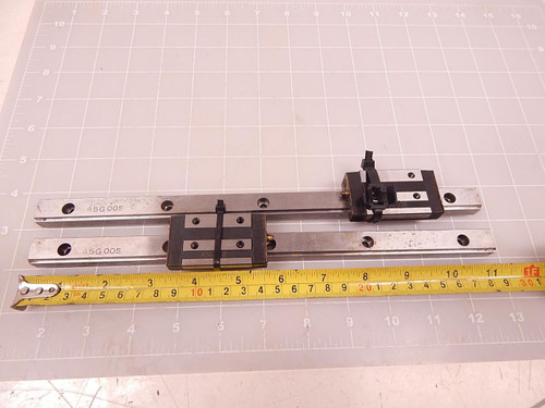 LOT OF 2 THK A5G 005 A5G038 GSR15 5E02 BEARINGS ON 11" CNC LINEAR SLIDE RAILS