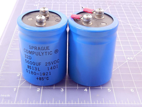 Lot of 2 Sprague Compulytic 32D, 0180-1921 Capacitors 5600 uF 25 VDC +85 ºC For Sale
