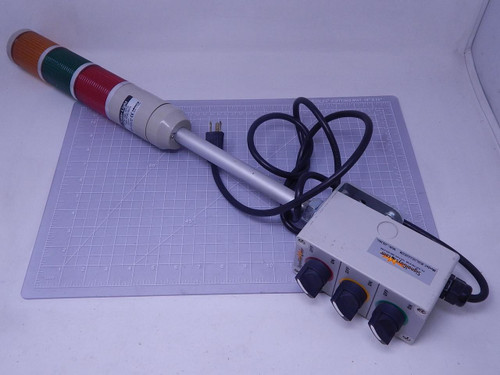 Menics MT5C3BL-RYG Tower Light w/ MT5C-110-3-CUSTOM Switches T128124 For Sale