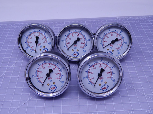Lot of 5 AIC     Pressure Gauges 0-100 PSI For Sale