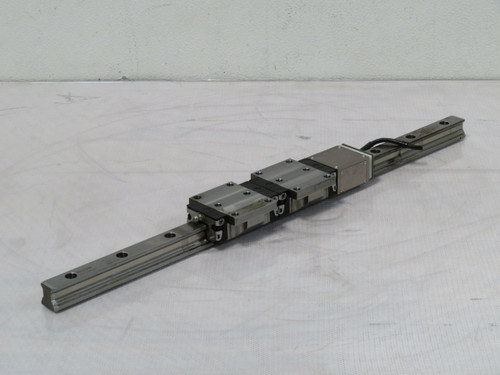 Lot of 2 Rexroth R168225451 163 112   Linear Bearing Blocks on a 23 In Rail  For Sale