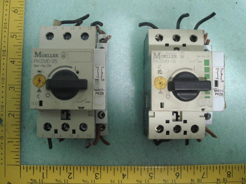 LOT OF 2 KLOCKNER MOELLER PKZM0-16 THERMAL MAGNETIC CIRCUIT BREAKER MOTOR PROTECTION XSTART SERIES 16 A 1 POLE 690 VAC DIN RAIL