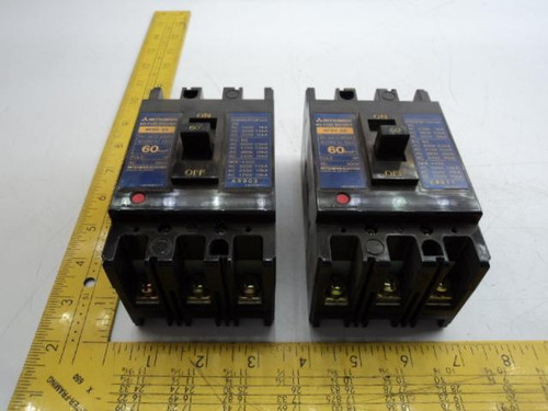 LOT OF 2 MITSUBISHI NF60-SS  NO FUSE BREAKER 60AMP T18905