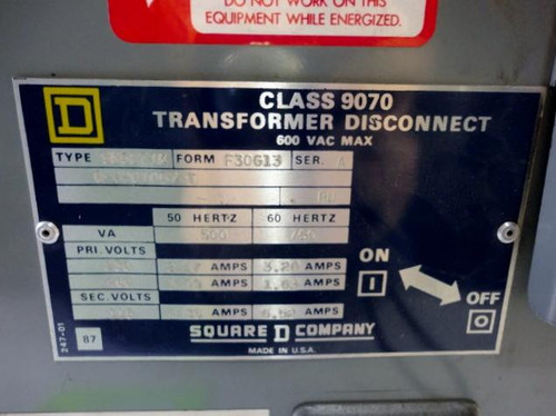 SQUARE D SK5271K TRANSFORMER DISCONNECT T16146
