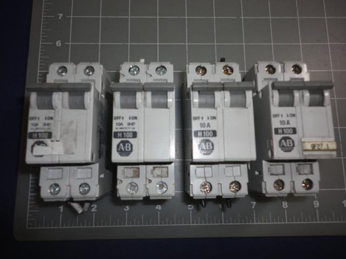 1 LOT OF 4 ALLEN-BRADLEY 1492-CB2 H100 2-PO CIRCUIT BREAKERS 10A T21347