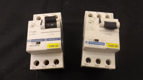 LOT OF 4 TELEMECANIQUE/ SQUARE D SCHNEIDER  GV2-RT06 MOTOR STARTERS 1.0-1.6 AMPS 600 VAC 1/10 - 3/4 HPT22661