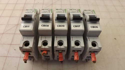 LOT OF 5 MOELLER FAZN C16 CIRCUIT BREAKERS T32511