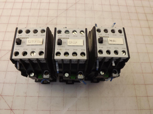 LOT OF 3 SIEMENS 3TH4031-0B 3S+10/3N0+1NC RELAY CONTROL T33125 LOT OF 3 SIEMENS 3TH4031-0B 3S+10/3N0+1NC RELAY CONTROL T33125