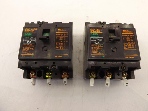 LOT OF 2 FUJI ELECTRIC EA33 BB3AEA-010 CIRCUIT BREAKERS 10A T42796